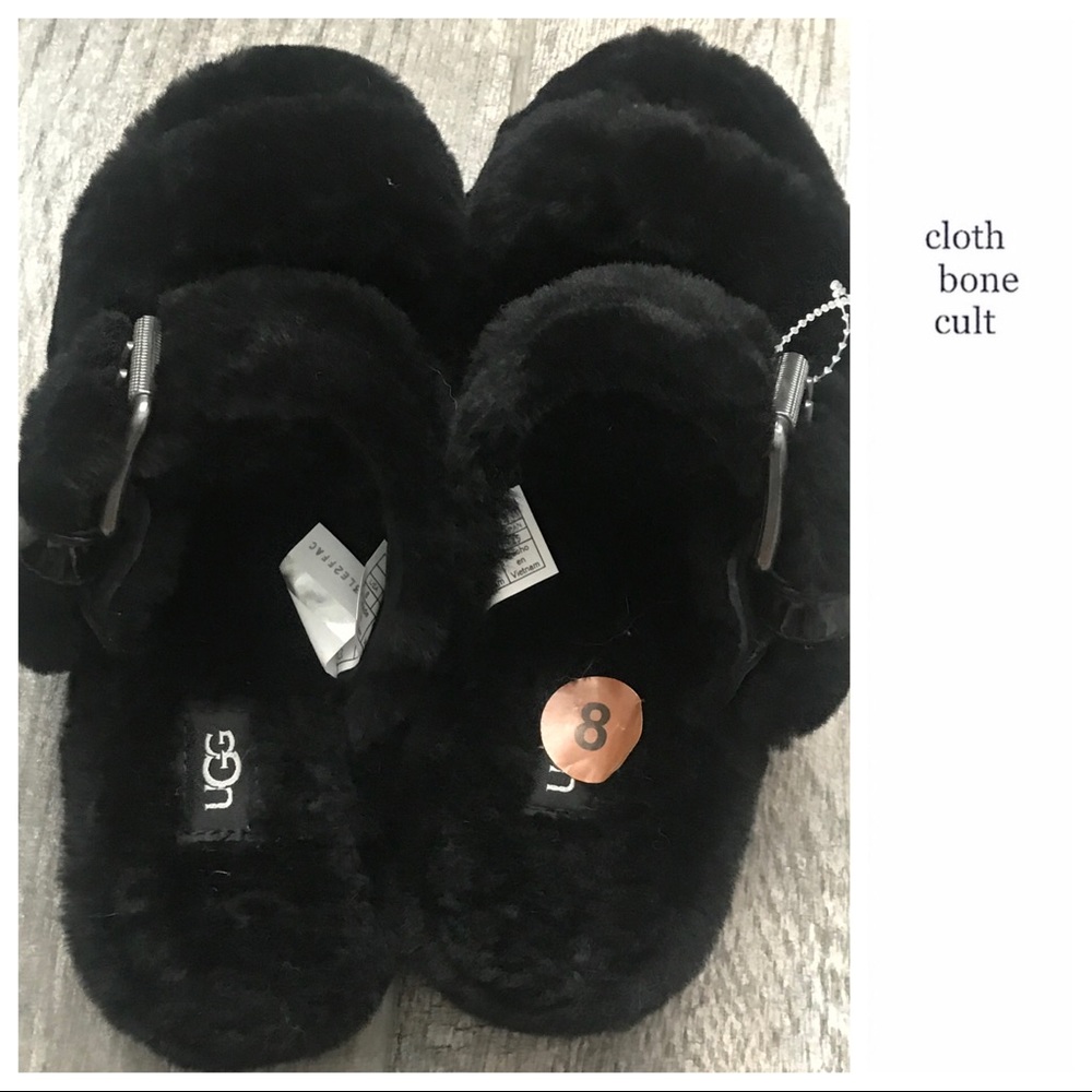 ✨New✨ UGG Black Fuzz Yeah Birkenstock-Style SLIDES - Picture 2 of 16